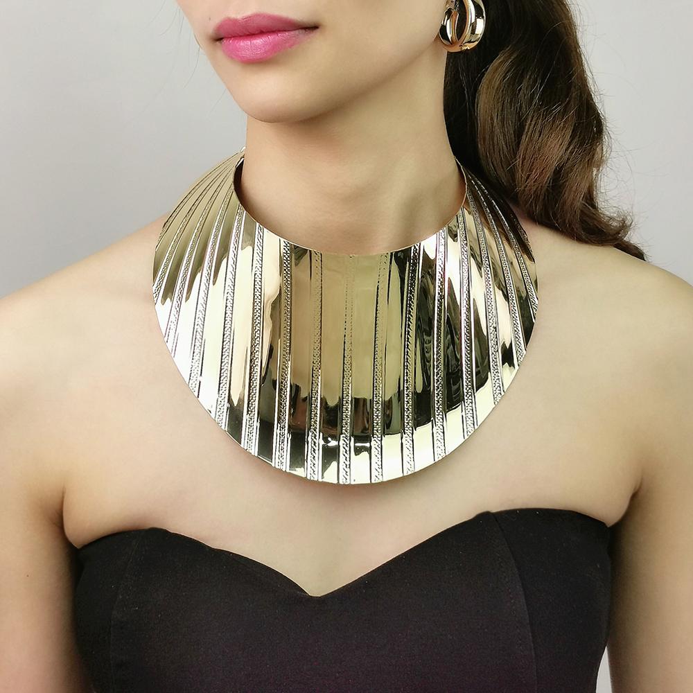 MANILAI Punk Alloy Torque Choker Necklaces For Women Maxi Jewelry Big Collar Statement Necklace Collier Femme: Gold 4980N