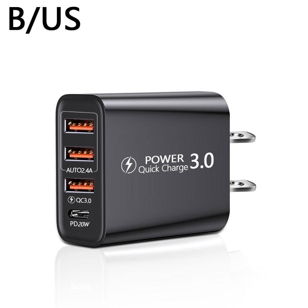 48W Fast Phone Charger Quick Charge 3.0 4.0 PD 30W Wall Mobile Phone Charger For iPhone 12 11 Xiaomi Samsung USB Type C Charger: black US