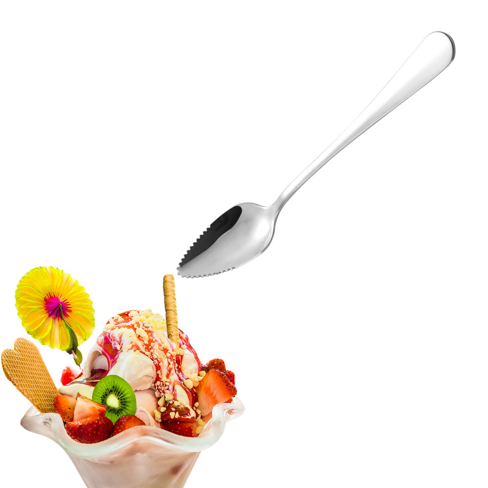 Cucchiaio di pompelmo in acciaio inossidabile spesso gelato dolce notizia in anticipo bordo seghettato frutta caffè mescolando cucchiai cucchiaino utensile da cucina