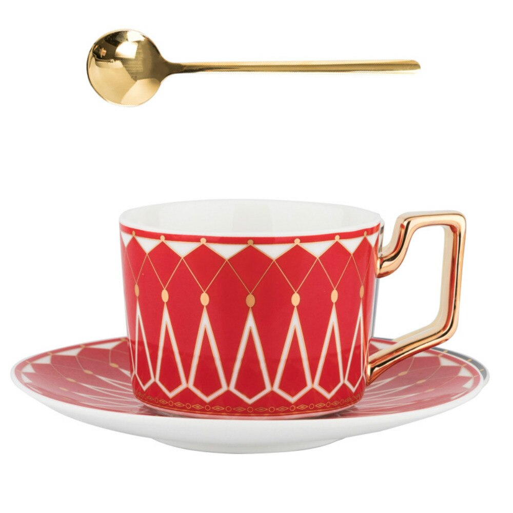 Tasses à café en porcelaine | Service à thé de l'après-midi anglais, tasses à thé noir de 220ml avec cuillère, ensemble de thé anglais, pour ami,: Red