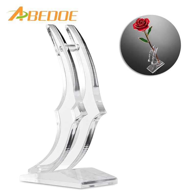 ABEDOE Acrylic Transparent Rose Flower Stand Rose Stand Vase Holder for Long Stem 24K Gold Plated Rose Home Decoration