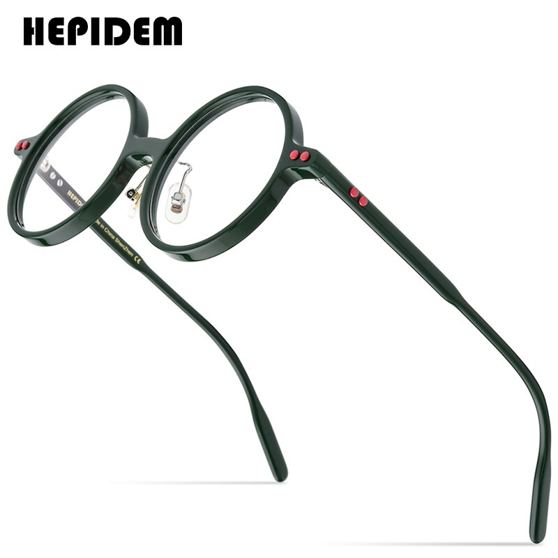 Hepidem acetat optisk brillestel herre retro vintage oversized rund nærsynethed receptpligtige briller briller briller 9158: Grøn