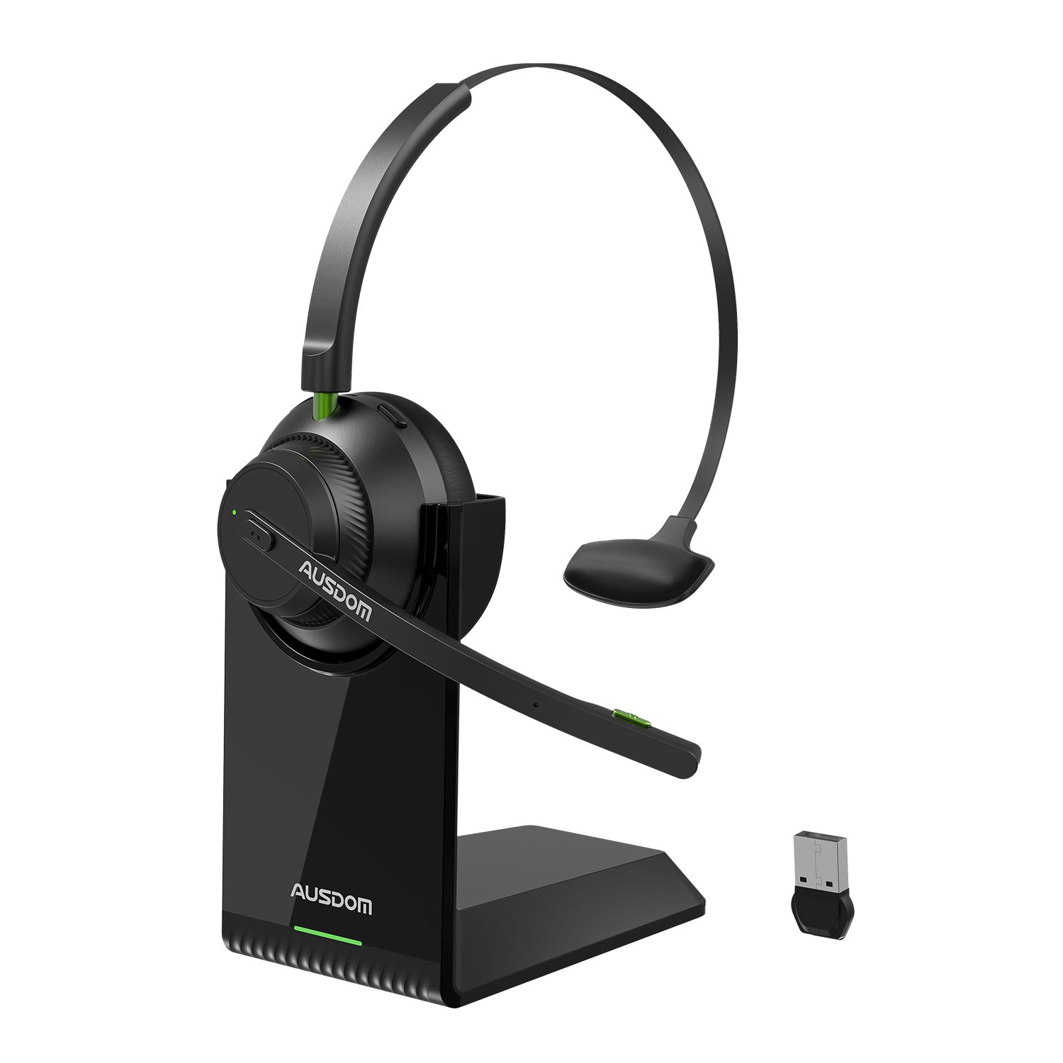AUSDOM A2302 Trucker Bluetooth 5.1 AI Noise Cancelling Mics Wireless Headset With Charger Stand 50h Headphones For Call Center: Default Title