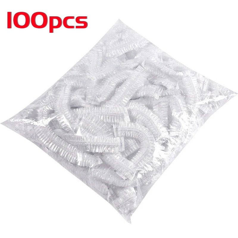 Gorro de ducha desechable para mujer, cubierta de cabeza impermeable de plástico, salón de Spa rosa, tinte para el cabello de Hotel, gorro elástico para el cabello, 100 unids/set: Castaño