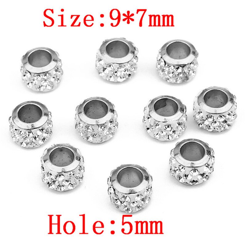 20 Stks/partij 7*5 Mm/9*7 Mm Rhinestone Crystal Ball Kralen Zilveren Kleur Zwart Kleur Grote gat Spacer Kralen Voor Diy Sieraden Maken: silver 9mm7mm