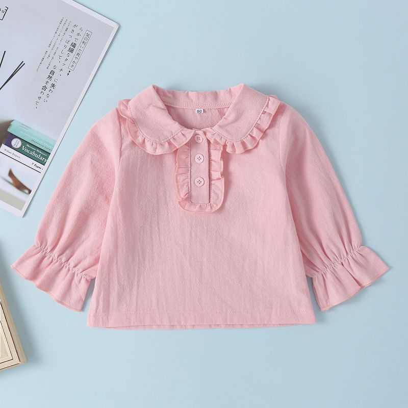 Baby Meisjes Mode Shirt Leisure Mooie Lange Mouw Meisjes Schattige Pop Kraag Rozig Casual Lente En Herfst Blouse