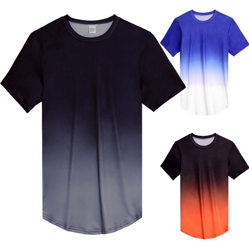T-shirt met kleurverloop voor heren, snelle compressie, ademend, korte mouwen, fitness-t-shirt voor sportscholen, strak, casual top