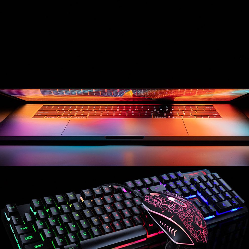 Game Luminous Wired USB Mouse Keyboard Suit With Rainbow Backlight LED Lights Mechanical Keyboard Gaming Mouse for gamers