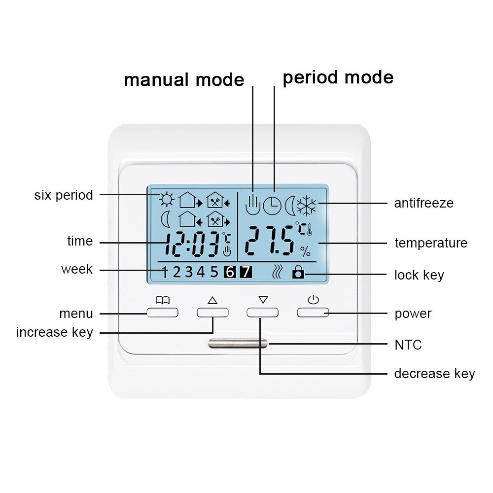 LCD Weekly Programmable Floor Heating Temperature Regulator Controller 16A 230V Air Machanical Thermostat Warm Room Universal