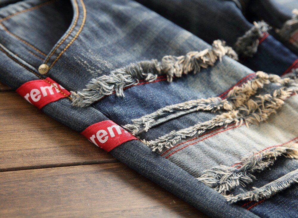 Mannen Winter Warm Ripped Jeans Broeken Fleece Vernietigd Denim Broek Dikke Thermische Verontruste Jeans Patchwork