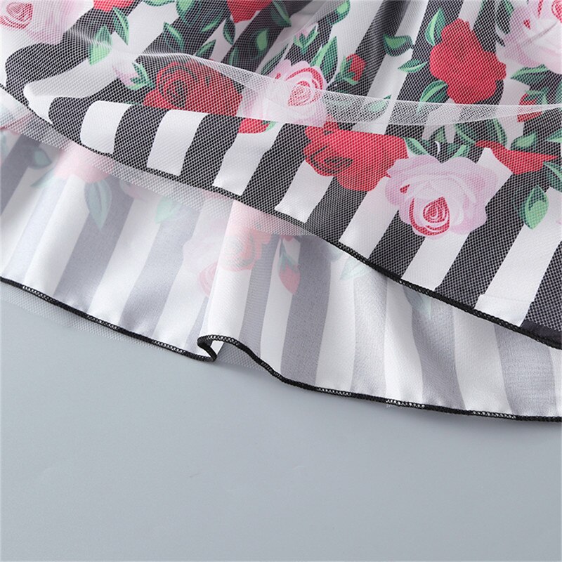 Baby Mädchen Halb-Kleid, Gittergewebe Felsen, Rose Blume Gedruckt geschichtet Hohe Taille Ausgestelltes Prinzessin BöHöhle