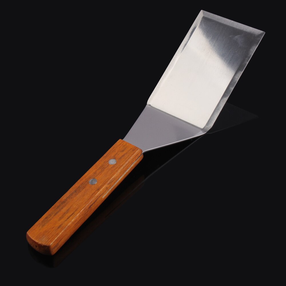 Keuken Bakken Spatel Houten Handvat Grill Turner Rvs Pannenkoek Teppanyaki Bakplaat Schraper Koken Gebruiksvoorwerp