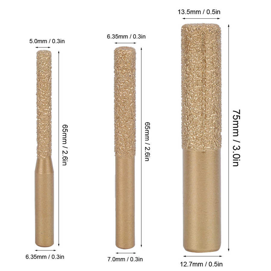 3 Size Diamond Router Bits Golden Brazed Straight Shank Marble Stone Granite Diamond Router Bits Engraving Machine Carving Tool