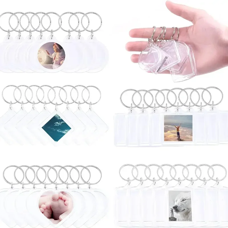 5/100 stuks transparante rechthoekige blanco acryl inzetstukken voor sleutelhangers, fotolijstjes, sleutelringen, doe-het-zelf sleutelhangers met splitring