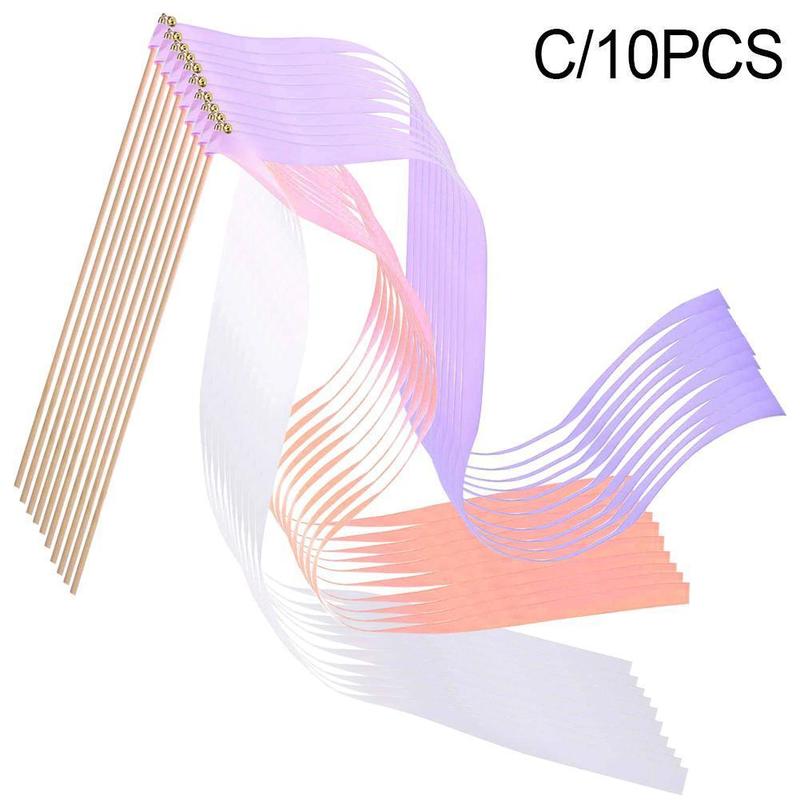 10 sztuk/partia ciemnozielone wstążki ślubne różdżki ze złotym dzwonkiem wstążki kręcenie serpentyny ślubne wstążki Stick: purpurowy pomarańczowy biały