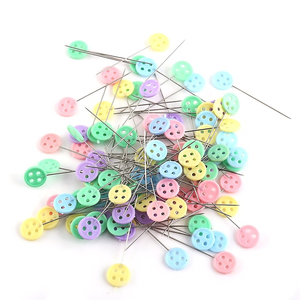 Alfileres de cabeza plana de plástico, agujas de coser de colores variados, DIY, 100 Uds.