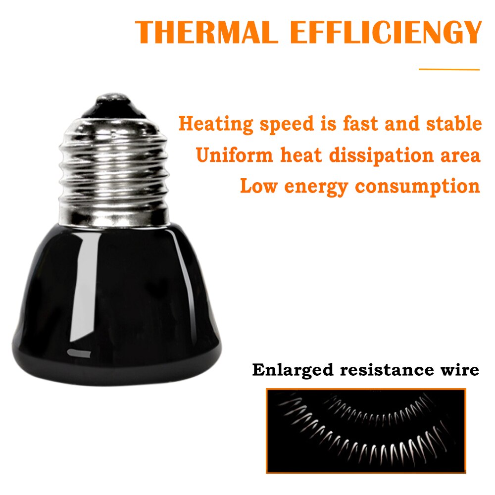 Mini keramisk varmelampe 220v 25w/50w /75w /100w e27 infrarøde krypdyrskilpadde varme pærer vanntette temperaturkontroller