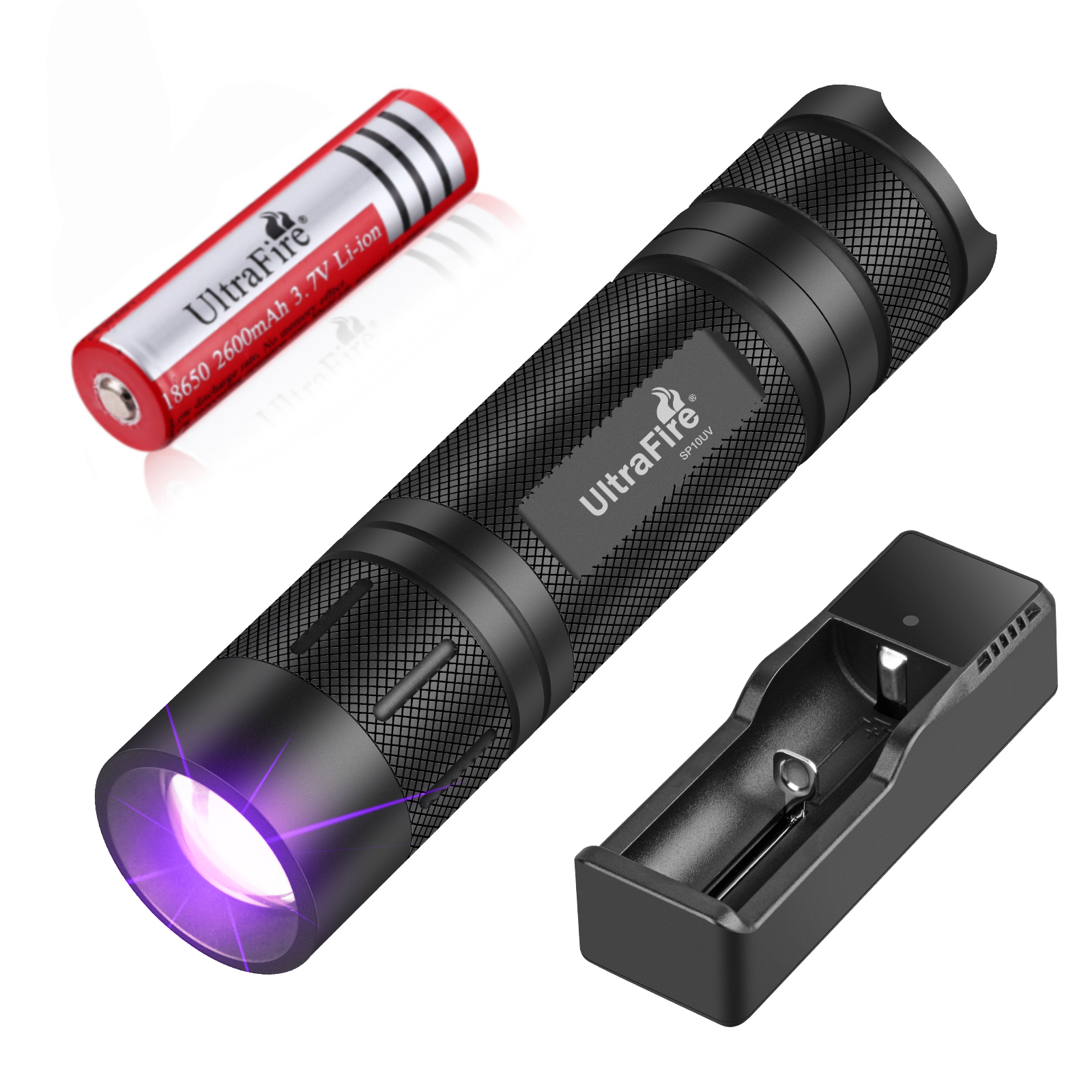 Linterna LED ultravioleta UltraFire SP10UV de 395 nm, 18650 21700, con zoom, luz negra, lámpara fluorescente invisible para orina de perros y gatos, contra la tiña y los minerales: changeable