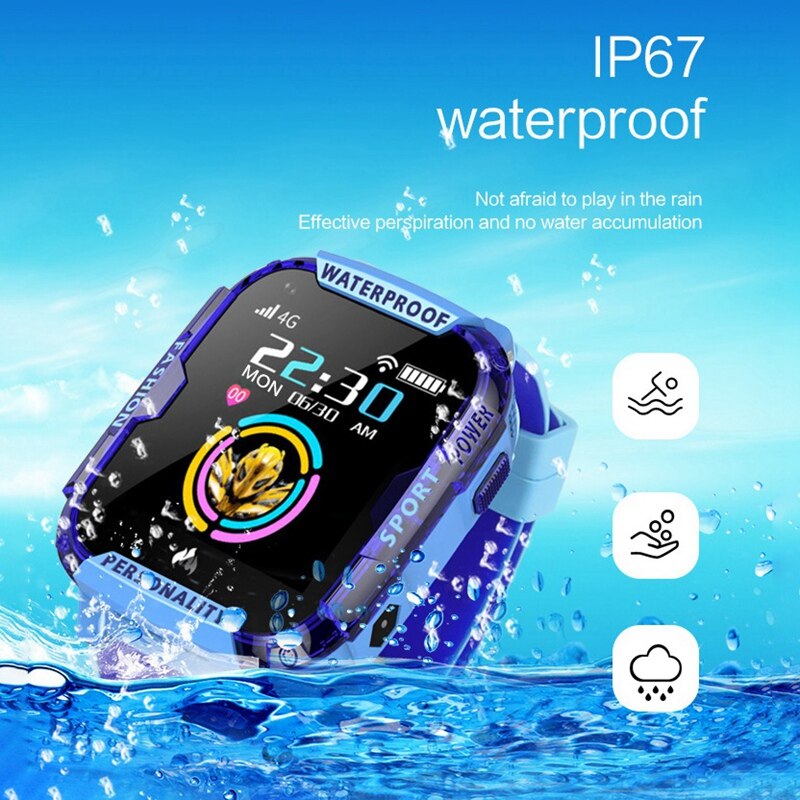 4G Children Smart Watch Child SOS Emergency Call Smartwatch GPS Positioning Tracking IP67 Waterproof Kid Watch Blue