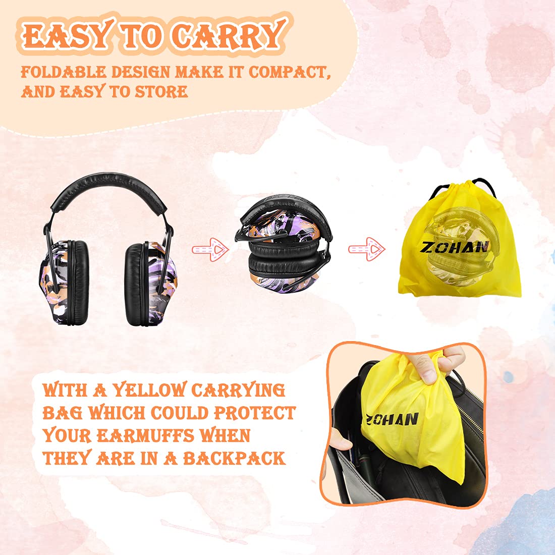 Kids Hearing Protection Safety Earmuffs Adjustable Noise reduction Graffiti Earmuffs Ear Defenders Fit for Toddlers Children