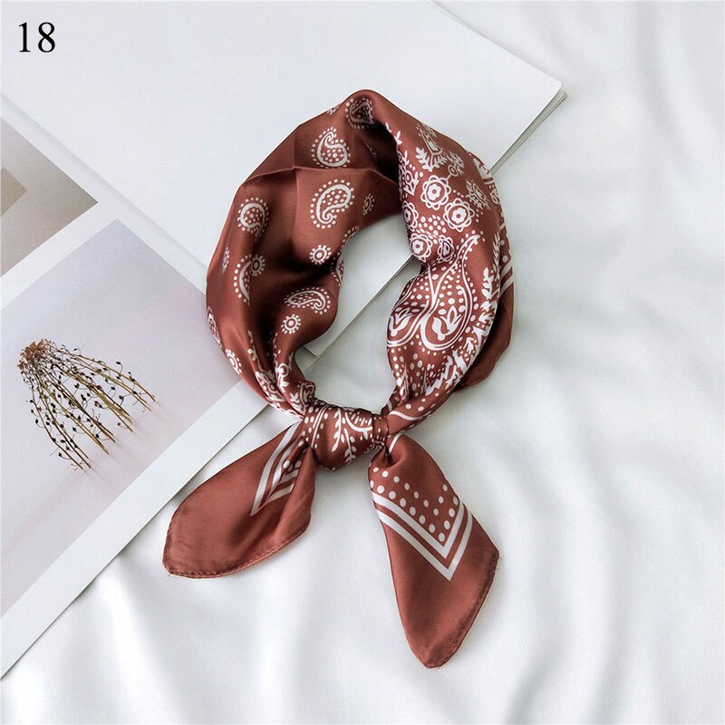 Foulard carré en soie imprimé pour femme, petit foulard de cou, bandeau pour cheveux, foulard, foulard, bandana, châle: 18