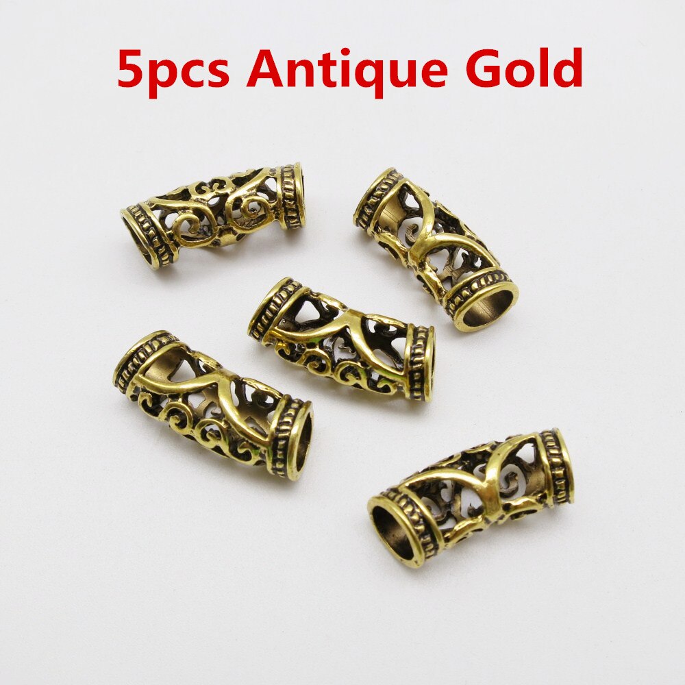 5 st -20 st silver / guld / brons viking hår flätat skägg dreadlock pärlor rörringar ca 7mm inre hål för hår tillbehör: 5 st antikt guld