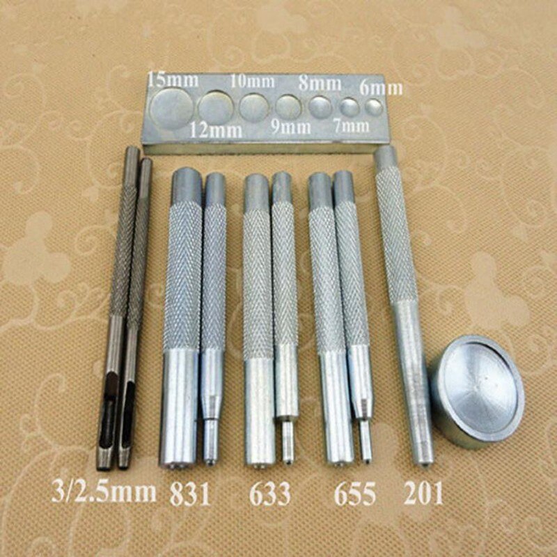 Set Of 12 Craft Tool Die Punch Snap Rivet Setter Base Kit For Diy Leather Craft With Hammer