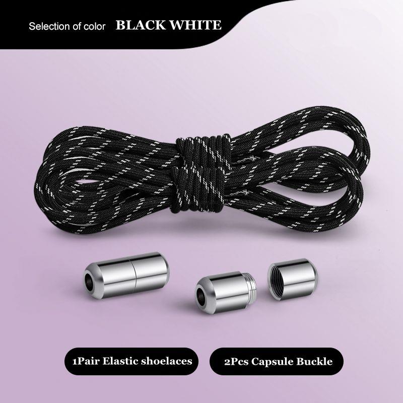 Lacets de chaussures sans cravate, lacets élastiques, baskets, lacets ronds sans attaches, chaussures rapides pour enfants et adultes, élastiques pour chaussures: Black white