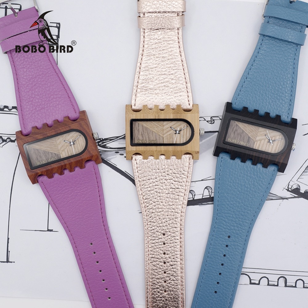 BOBO BIRD nouvelle montre en bois de créateur de à la main pour femmes tenue décontractée montre-bracelet Unique coloré en cuir bandes boîte