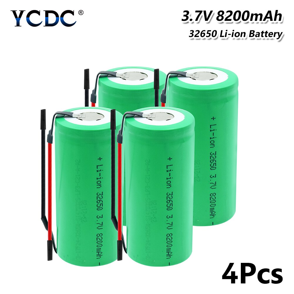 32650 Li-ion Battery Backup Power batteries 3.7V 8200mAh Rechargeable high-discharge high current + DIY Linie With Connect Wire: 4 PCS