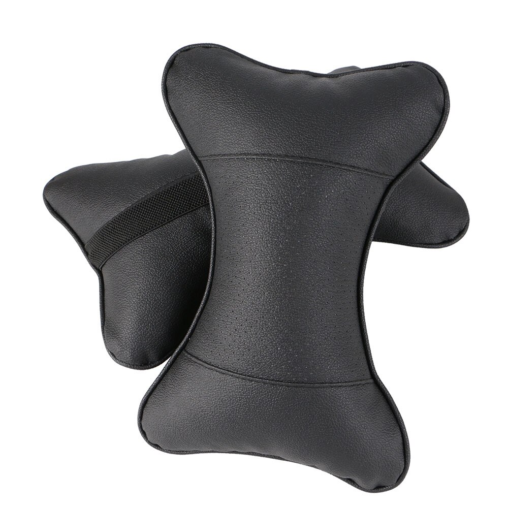 Almohada de cuero para el cuello del coche, reposacabezas transpirable, accesorios para la mayoría de los coches: Negro