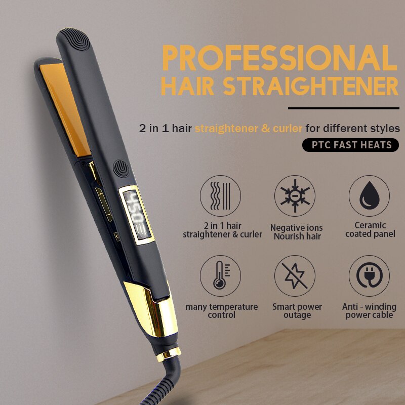Redresseur de cheveux prix du plus populaire perm LCD numérique ion négatif soins des cheveux perm clip