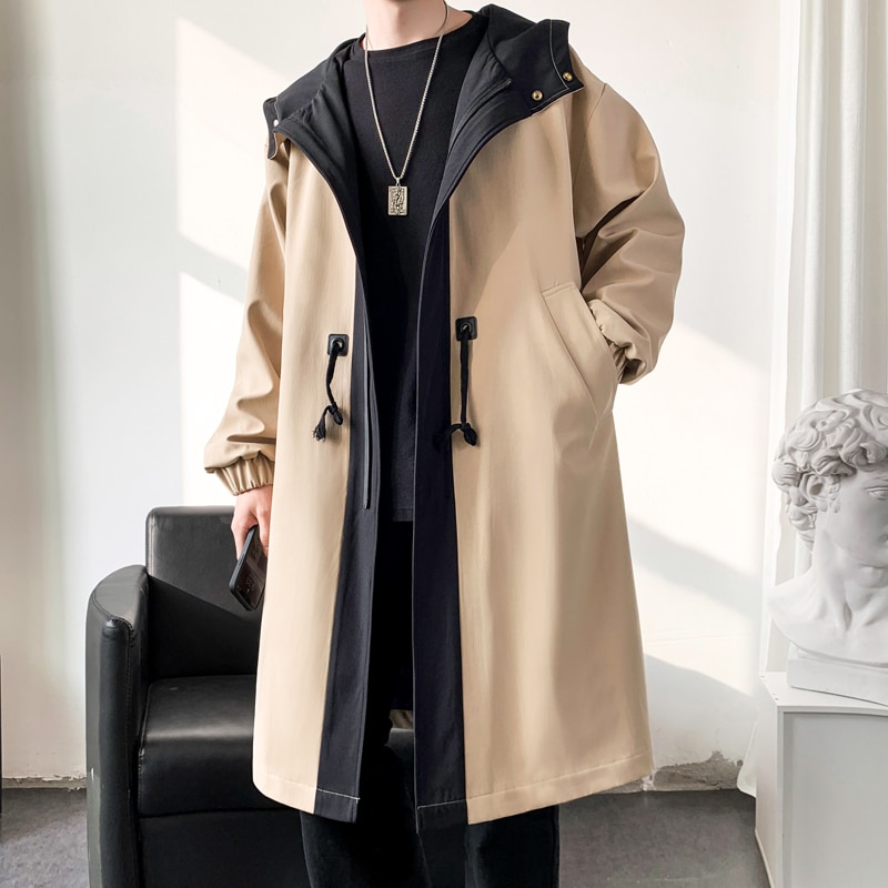 Trench-Coat Long à capuche pour hommes et femmes, Streetwear, veste Hip Hop, coupe-vent à la , printemps automne