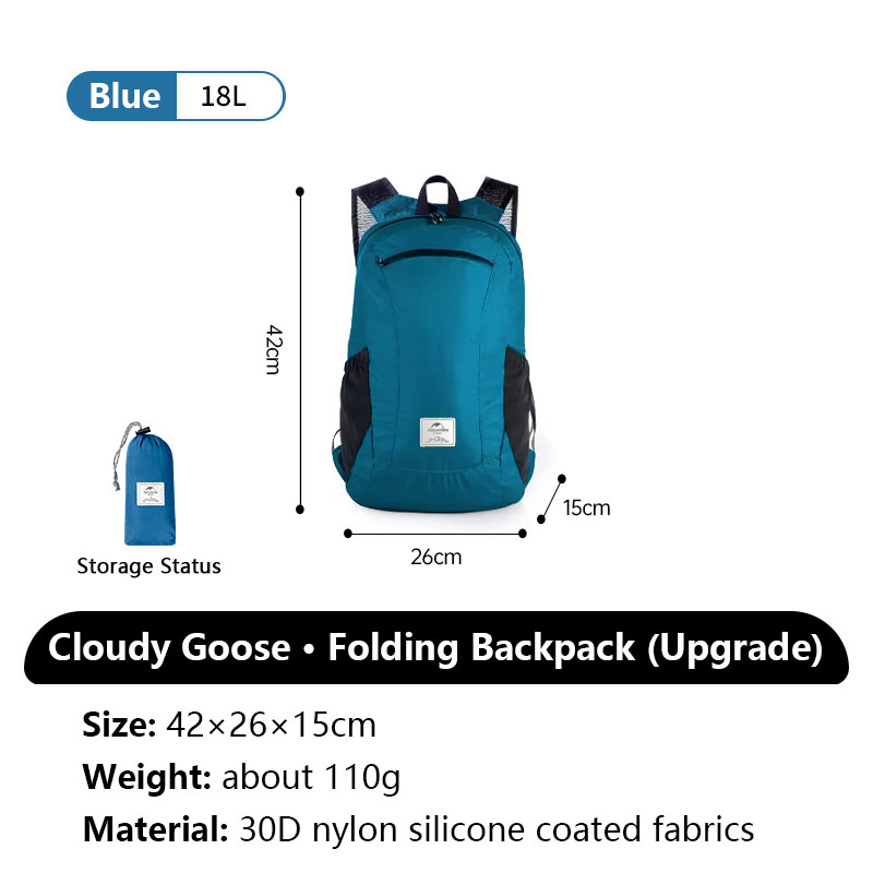 Naturehike-mochila plegable de silicona, bolsa impermeable portátil ligera, al aire libre para acampar, senderismo, bolsas de piel de hombro, 18l, 22L: Color púrpura