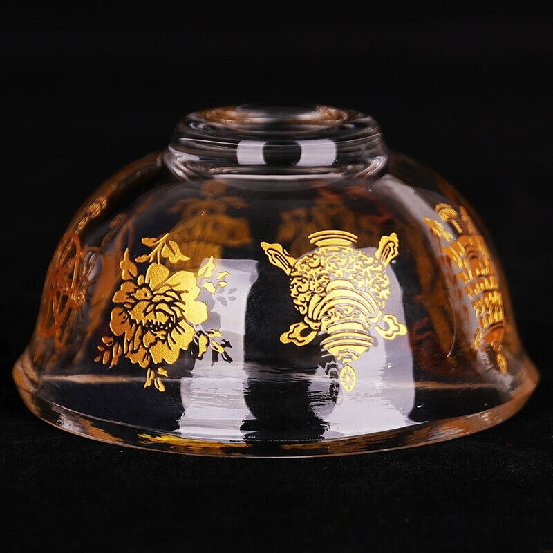 Offering Water Bowl Cup Tibetan Buddhist Mikky 8 Symbol Vessel Glass Blessed