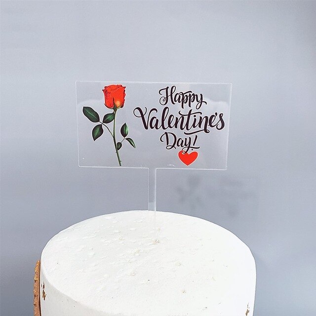 Rectangular Valentine's Day Acrylic Cake Topper Happy Valentine's Day Love Hearted Rose Flower Cake Decorations: Transparent