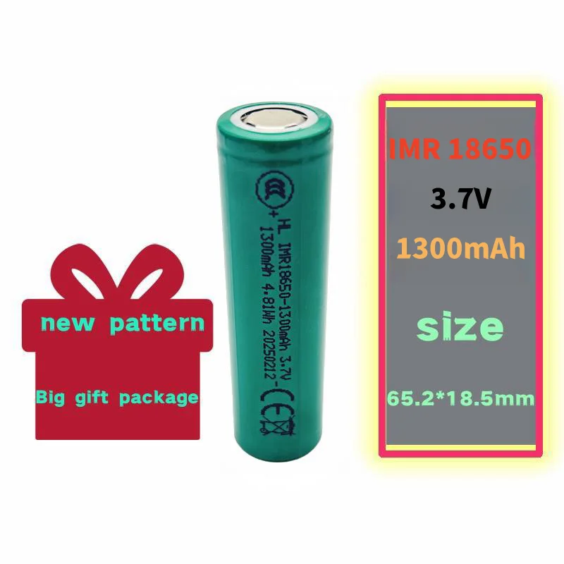 Batteria al litio ricaricabile IMR18650 1300mAh originale al 100% da 3,7 V, adatta per torce portato con ventilatore portatile, giocattoli elettrici