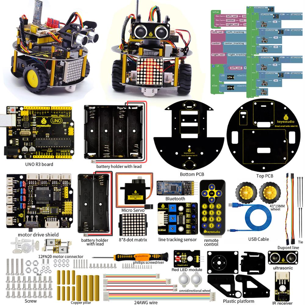 keyestudio Smart Little Turtle Robot V3.0 Bluetooth Smart Little Turtle Robot Car Kit for Arduino education programming robot