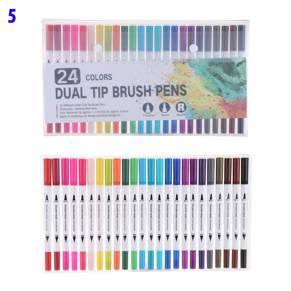 Caneta aquarela de cabeça dupla, caneta de aquarela com 12/18/24/36/48/72/100/unidades/pacote cores conjunto de marcador de cor, caneta de marcador de arte, canetas, material escolar: 5