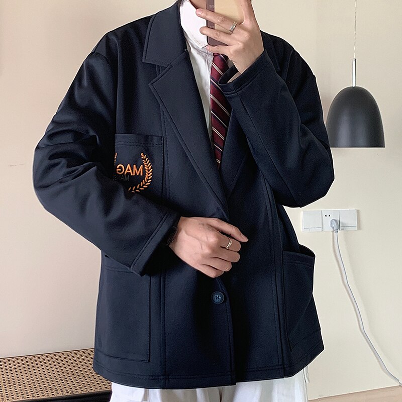 Dark Icoon Borduurwerk Jasje Mannen Oversized Preppy Stijl Mannen Jassen Studenten Jongen Jassen