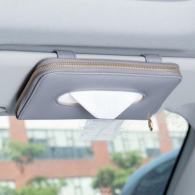 Bolsa de toalla de papel parasol para coche Multi-función de cuero asiento colgante para coche caja de pañuelos de papel: 3
