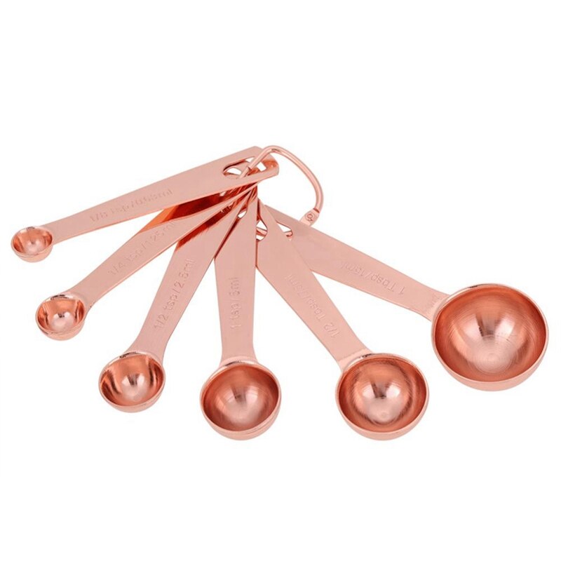 1 Pcs Rose Gold Measuring Spoons & 1 Pcs Teak Spatula Long Handle