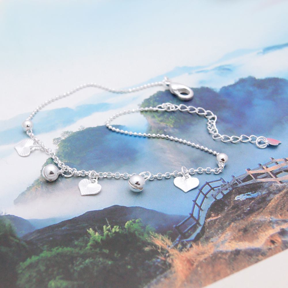 925 Sterling Silver Simple Heart Women Anklets Barefoot Crochet Sandals Foot Jewelry Leg On Foot Bracelets