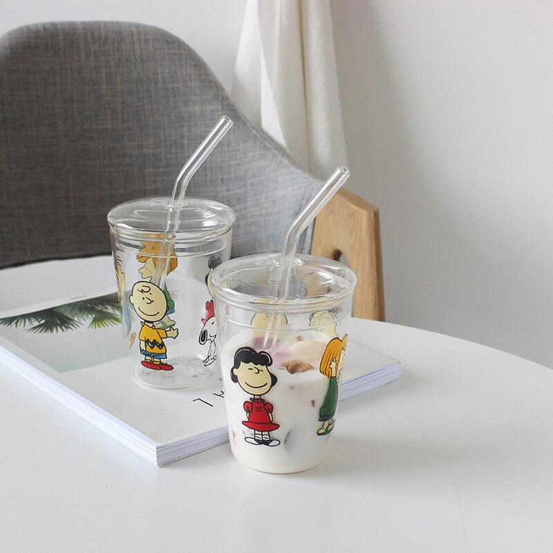 Gourde en verre, fraise avec couvercle en paille verre, tasse à lait, jus de thé, bouteille de thé, bouteille de paille en verre, Wy1123011