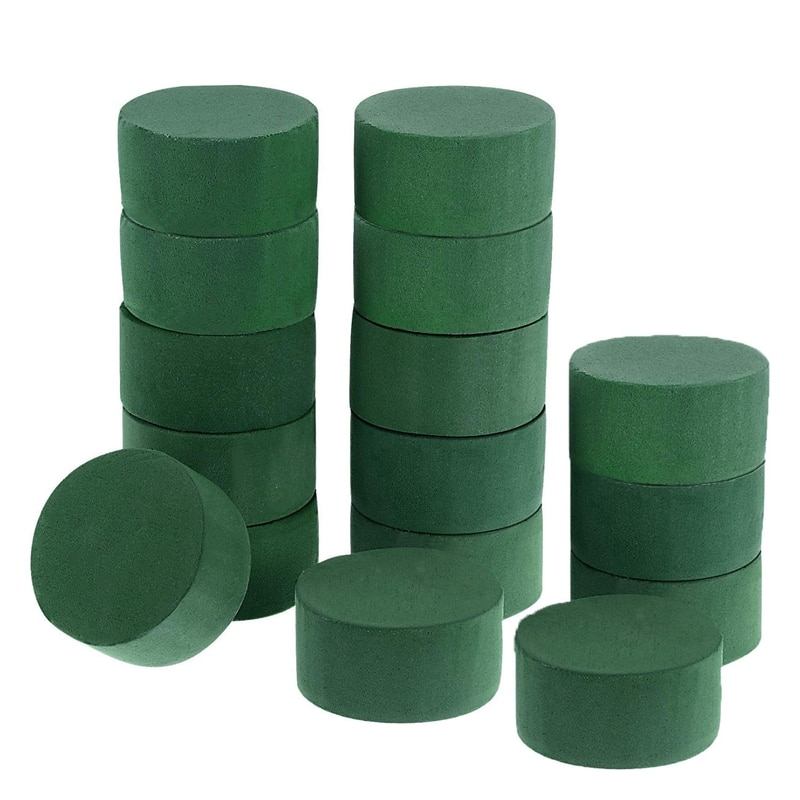 DIY Flower Arrangement Kit Green Round Wet Floral Foam, Wedding Aisle Flowers, Party Decoration (Flower Foam, 16 Pieces): Default Title