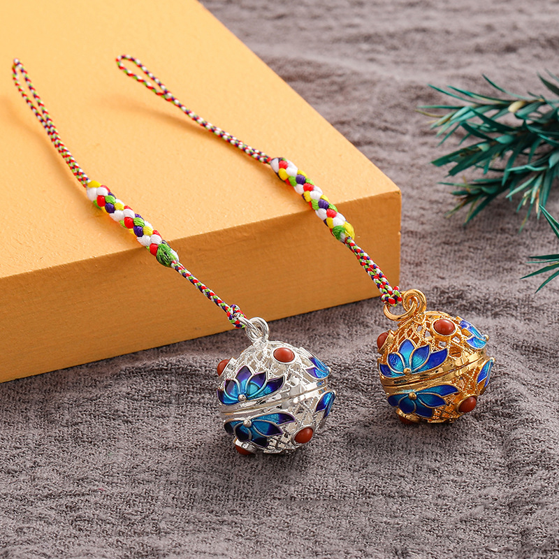 Cloisonne Caller Locket Colorful Braided Rope KeyChain Music Ball Aromatherapy Essential Oil Diffuser Trendy KeyRing Jewelry