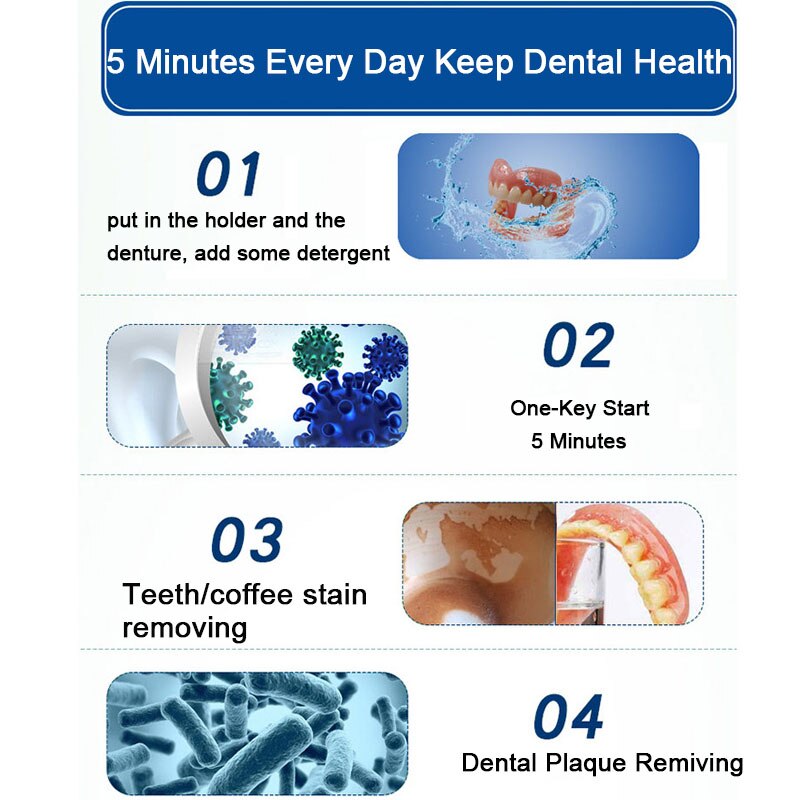 Denture Ultrasonic Cleaner Bath False Teeth Auto Dental Cleaning Machine Sterilization Teeth Care Easy Operated