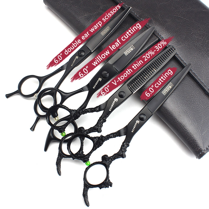 Tijeras de peluquero de 6 pulgadas y 7 pulgadas, tijeras profesionales japonesas de peluquería de acero 440C, herramientas de corte de adelgazamiento de cabello negro puro