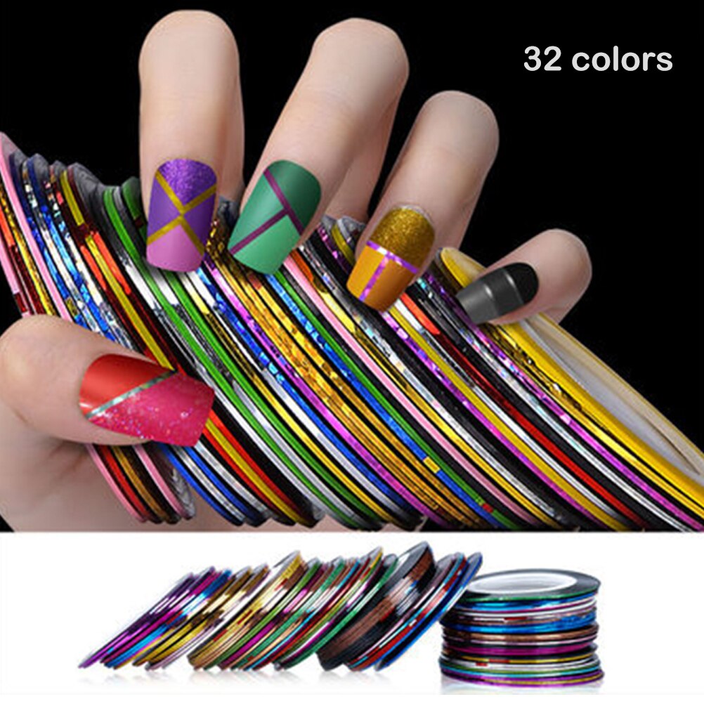 32 kleuren Nail Sticker Decals Striping Tape Lijnen Multicolor Rolls Striping Tape Line Nail Art Decoratie Sticker DIY Nail Tips