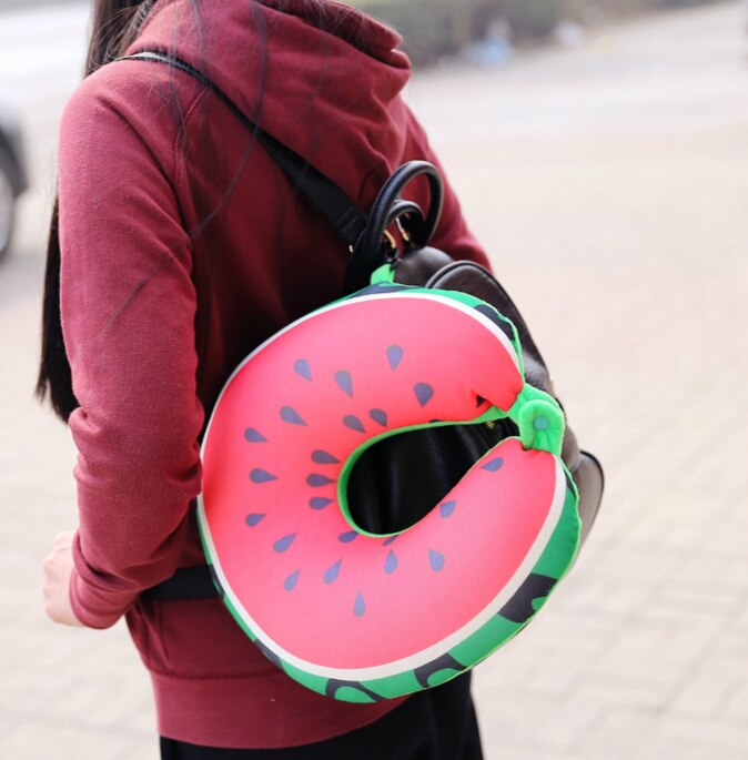 Frugt u-formet rejsepude nanopartikler nakkepude vandmelon citron kiwi appelsin bilpuder blød pude boligtekstil